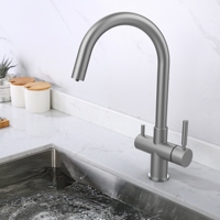 Gun Grey 3 en 1 Robinet de cuisine moderne Combinaison multifonctionnelle Robinet de cuisine Tri Flow à combinaison d'eau chaude et froide