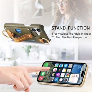 เคสหนังแบบกระเป๋าสตางค์พร้อมสายคล้องข้อมือสุดหรูสำหรับ <span class=keywords><strong>iPhone</strong></span> 17 16 15 14 13 11 Pro / 8 PLUS 13 12 MINI XR x ฝาหลังที่ใส่บัตร - Product Image 4