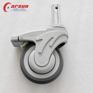 Hospital Equipamentos Médicos Rodízio Rodas 100mm Giratória e Rígida Bloqueio Central com Aço e Borracha Grip Anel Stem Rodízios - Product Image 3