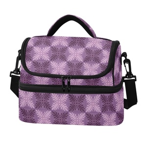 Hawaiian Purple Ulu Print Polyester Portable Custom Design Insulated <b>Lunch</b> Tote Two <b>Compartment</b> Aloha Double Decker <b>Lunch</b> Bag - Product Image 2