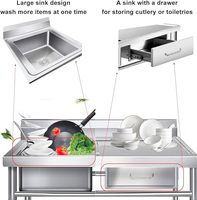 Meja kerja Stainless Steel Universal, dengan wastafel dan Laci kabinet penyimpanan