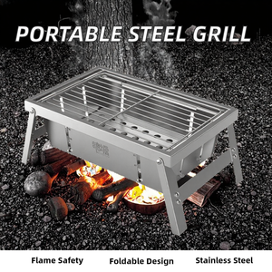 CS Brand Outdoor Camping Picnic Portable Durable Folding 304 Stainless Steel Charcoal Fire <b>BBQ</b> <b>Grill</b> Touch Control Flame Safety - Product Image 2