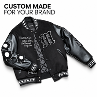 Blouson Bomber Varsity Noir Personnalisé (OEM/ODM) avec Broderies et Patchs Lettres, Doublure Matelassée pour Marques de Streetwear et de Vêtements pour Hommes