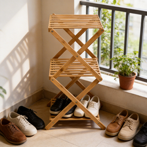 Étagère à chaussures <span class=keywords><strong>pliable</strong></span> à 3 niveaux en <span class=keywords><strong>bambou</strong></span>, type sol, empilable, pour le rangement des vêtements/sacs dans le salon - Organisateur moderne pour chaussures et vêtements - Product Image 4