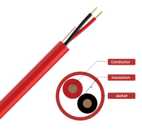 Cable de Alarma contra Incendios UL1424 FPLR 2C Sin Blindaje 2*1.25mm² de Cobre Desnudo con PVC Rojo LSZH para Sistemas de Seguridad y Comunicación