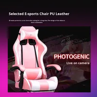 Chaise de jeu ergonomique rose et blanche avec repose-pieds extensible, design moderne en cuir pour utilisation sur ordinateur