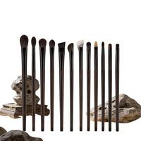 Cangzhou Zhufengtang JM103240 Pinceau à paupières et à visage en bois d'ébène, poils naturels, manche en bois, grand et petit, 1 pièce, maquillage