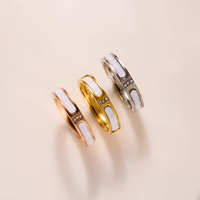 Bague en acier inoxydable blanc pour femme, minimaliste, haute brillance, inaltérable, avec nacre et zircon cubique, pour mariage et fiançailles