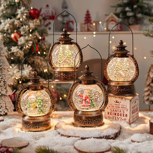 Farol Metálico Vintage con Globo de Nieve Navideño, Caja Musical, Decoración de Escritorio - Product Image 1