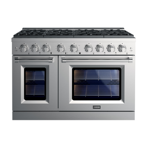 Estufa de Cocina Independiente de Acero Inoxidable de 48 Pulgadas con Doble Combustible, 7 Quemadores, Horno Doble, Limpieza a Vapor - Product Image 1