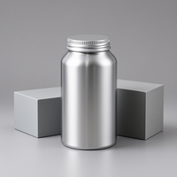 Pot cylindrique en aluminium à épaules rondes avec bouchon à vis et anneau de traction pour le stockage de capsules d'huile de poisson et de médicaments