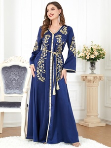 Vestido Largo Maxi de Manga Larga con Cuello en V para <span class=keywords><strong>Mujer</strong></span> Musulmana de Oriente Medio, Estilo Árabe, Tendencia Nueva al por Mayor, Ropa Africana Europea y Americana - Product Image 3