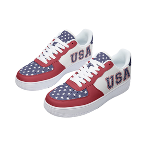 Chaussures basses personnalisées pour hommes 2024, design drapeau américain, légères, pour la marche, printemps-hiver, en blanc avec empeigne en PU - Product Image 1