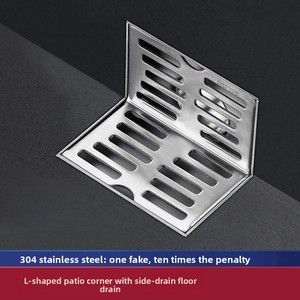 Sifone a pavimento a L in acciaio inox 304 a parete, design moderno e minimalista <span class=keywords><strong>per</strong></span> terrazze e balconi esterni, 50mm - Product Image 1