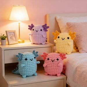 Kit de <span class=keywords><strong>crochet</strong></span> DIY pour débutants : 4 <span class=keywords><strong>animaux</strong></span> axolotls, faciles à réaliser, 4 couleurs de petites poupées avec vidéo étape par étape - Product Image 5