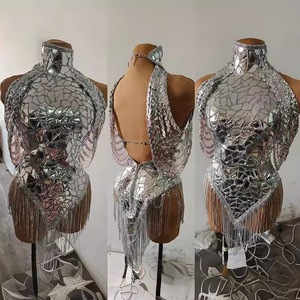 Costumes de scène pour bar de nuit, robes sexy en polyester miroir argenté pour danse latine Cha-Cha, kits pour chanteuses et artistes féminines adultes - Product Image 4
