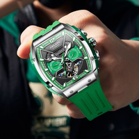 Tonneau montre squelette de luxe pour hommes mécanique 50M étanche montre analogique Unique Cool bracelet en Silicone bande montre automatique
