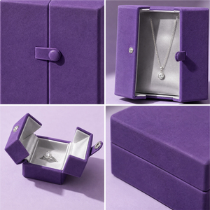 Zebopak Purple Velvet Jewelry Box Set with Necklace <b>Ring</b> Pendant Book Style Button Closure <b>Storage</b> Case Wholesale - Product Image 3