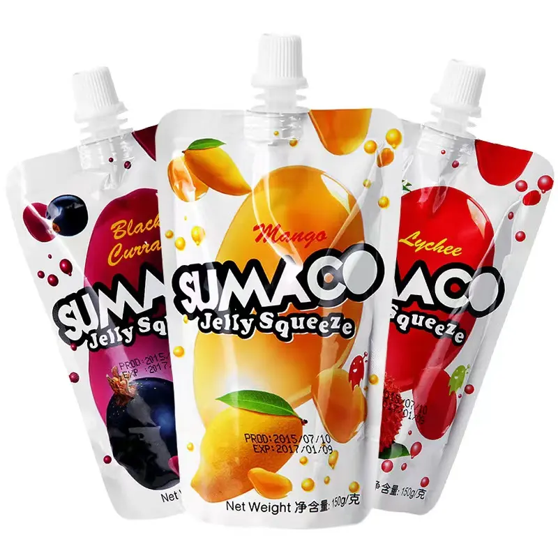 Campione gratuito riutilizzabile sacchetto di succo gelatina imballaggio per alimenti foglio sacchetto liquido Stand Up Pouch con beccuccio