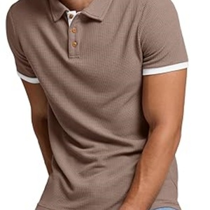 Chemises de golf pour hommes, coupe classique, boutonnées, en tricot gaufré, manches courtes, décontractées, sportives, respirantes - Product Image 2