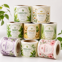 Étiquettes personnalisées pour emballages de thé au gingembre et moringa, pour boîtes de sachets de thé aux herbes, rouleau d'autocollants d'étiquettes alimentaires avec 20 tasses et poids net
