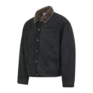 Giacca Bomber Invernale Retrò da Uomo, Design Vintage Lavato, Felpata e Ispessita, Calda, Streetwear con Stampa a Rilievo a Motivo Cuore - Product Image 4