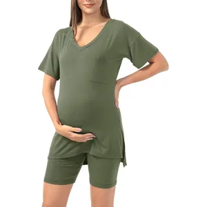 Organic bamboo pregnant 2 piece set maternity pajamas wholesale sleepwear women maternity clothes pajamas for breastfeeding