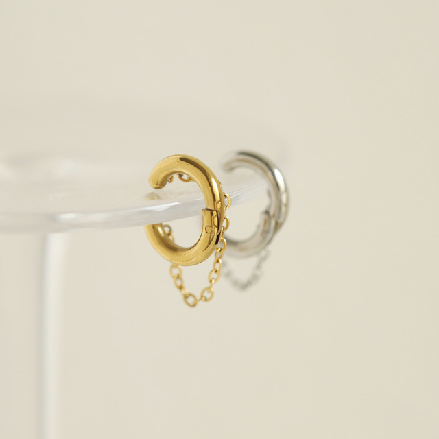 LANDY Gold Plated Stainless Steel Ear Cuff with Chain Tassel Adjustable Clip-On Earrings for Unisex