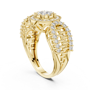 Anillo de Diamantes Dorado de Moda para Mujer, Brillo Suave, Aspecto Elegante, Perfecto para Regalo de Boda, Compromiso y Uso Diario - Product Image 1