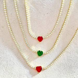 <span class=keywords><strong>Collana</strong></span> <span class=keywords><strong>Tennis</strong></span> con Catena Pavé di Zirconi 3mm con Ciondolo a <span class=keywords><strong>Cuore</strong></span> in Zirconi Colorati Arcobaleno Rosso <span class=keywords><strong>Verde</strong></span> Blu Bianco per Donna Ragazza - Product Image 1