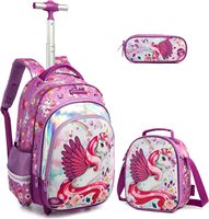 Ensemble de 3 pièces de sac à dos à roulettes pour l'école et le voyage avec sac à lunch et porte-crayon Sac à dos à roulettes licorne Sac d'école
