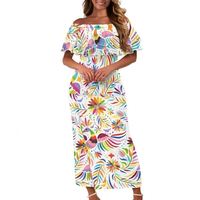 Robe Courte Bohème Colorée à Motifs Floraux d'Art Mexicain Classique pour Femme, Ensemble 2 Pièces à Volants aux Épaules, Personnalisable, Décontracté, Vente en Gros pour Îles