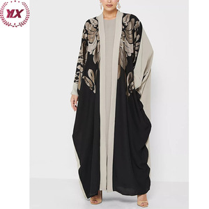 Nouvel arrivage, manches Cape, argent brillant, broderie, col ouvert, Polyester léger, couleur contrastante, <span class=keywords><strong>Kimono</strong></span>, Abaya - Product Image 6