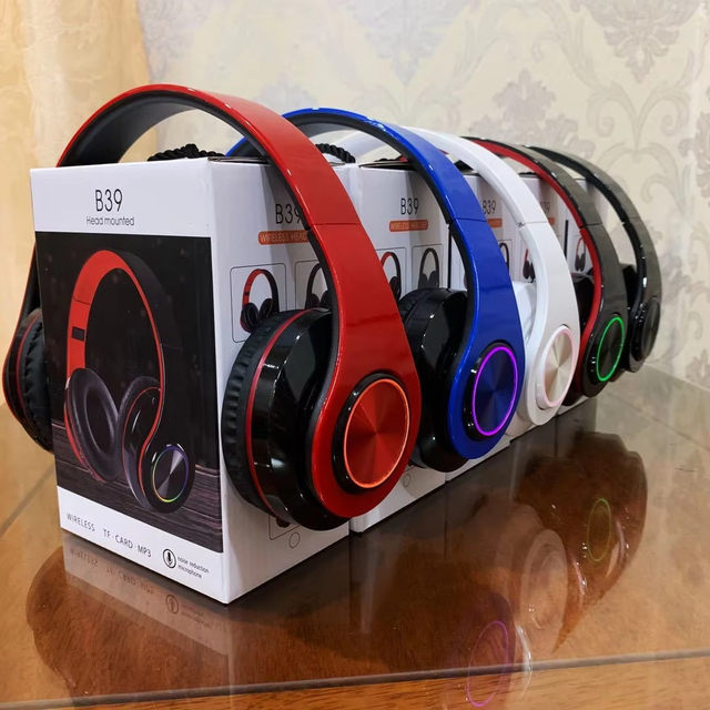 B39 LED Gaming Headsets Foldable Wireless Hi-Fi Sound Sports Earphones with ANC Microphone Waterproof Features for Gamers