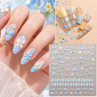 Dekal Kuku 5D Embossed Motif Kotak-kotak Cherry Biru Es Non-Toksik Grosir, Perekat Sendiri, untuk Manikur DIY di Rumah