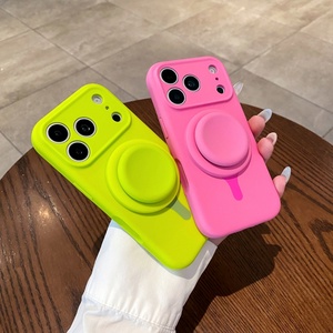 Fashion Color Blocking Liquid Silicone Magnetic <b>Phone</b> Case for iPhone 17 16 Pro Max With Telescopic Stand Shockproof Cover - Product Image 3
