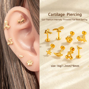 Hengsen ASTM F136 <span class=keywords><strong>Titanium</strong></span> 16G anting-anting kancing belakang datar berulir internal perhiasan tindik tulang rawan telinga hewan - Product Image 4