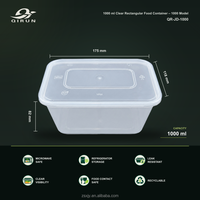 Conteneur alimentaire rectangulaire en PP de 1000 ml avec couvercle inviolable, boîte alimentaire à emporter, compatible micro-ondes, jetable, sans BPA, recyclable