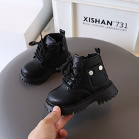 Bottes pour enfants, chaussures pour filles et garçons, en cuir synthétique, tendance automne-hiver, à lacets, à la cheville, résistantes à l'usure, antidérapantes, automne-hiver