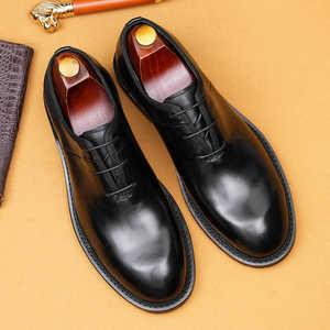 Chaussures habillées Oxford pour hommes en cuir véritable noir, bout rond, à lacets, semelle extérieure en caoutchouc, toutes saisons, pour mariage - Product Image 3