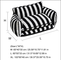 Canapé-lit rayé en fausse laine d'agneau pour animaux de compagnie-Lit lavable double couche pour chien et chat avec oreiller amovible, fond antidérapant pour la stabilité