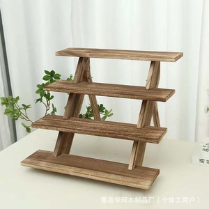 Wooden Multi Tier <b>Shelf</b> 4 Layers Standing Type Multipurpose Storage Rack Retro Color Solid Wood Decorative <b>Display</b> <b>Unit</b> - Product Image 4