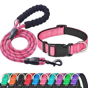 Para <span class=keywords><strong>Amazon</strong></span> Best Seller Collar de perro de nailon reflectante ajustable y conjunto de correa con decoraciones de cinta Patrón sólido Suministros para mascotas - Product Image 2