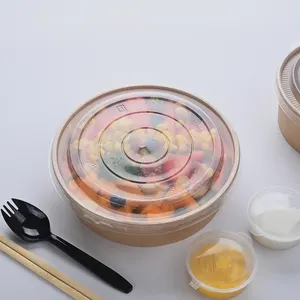 Wholesale Disposable Custom Printed Round Takeout Kraft Paper Salad Lunch Bowl