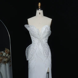 Vestido de Noche Blanco de Lujo Jancember LSZ502, Vestido de Fiesta con Escote Corazón y Pedrería, Abertura Alta - Product Image 4
