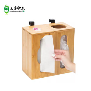 Bamboo <b>storage</b> <b>box</b>, <b>kitchen</b> plastic bag <b>storage</b> <b>box</b>, wall-mounted bag pull-out organizer, shopping bag <b>storage</b> <b>box</b> - Product Image 1