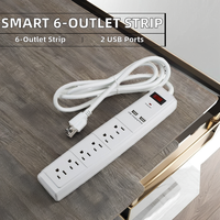 Multiprise intelligente blanche certifiée ETL 15A avec double port USB, protection contre les surtensions et les surcharges, 6 prises CA pour dortoir et chambre à coucher