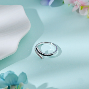 Anillo de Oro Sólido de 18K de Lujo, Elegante, con Diamantes Blancos y Negros Naturales, Engaste de Media Eternidad, Anillos Desmontables - Product Image 3