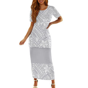 Abito Lungo con Gonna e Stampa, Set Puletasi da Donna, Vestito Bianco delle Isole, Taglie Forti, Puletasi Personalizzato, Abiti Samoa per Donne - Product Image 1