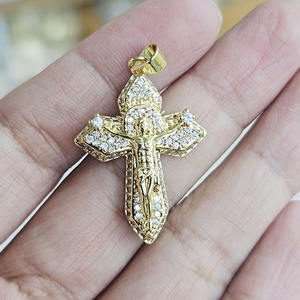 CZ9301 Crucifix rétro épais plaqué or 18 carats avec des anges, Caravaca De <span class=keywords><strong>La</strong></span> <span class=keywords><strong>Cruz</strong></span>, double croix, crucifix de Jésus avec pendentif d'anges - Product Image 6